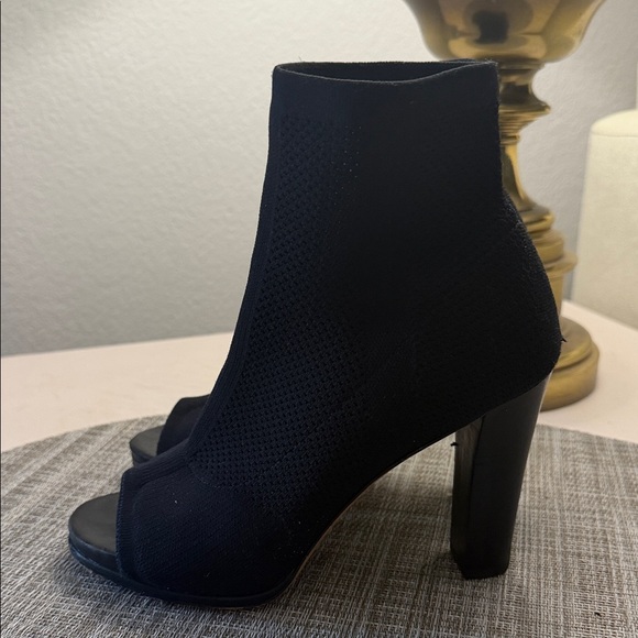 Via Spiga Black Sock Peep-Toe Heeled Boots - Picture 5 of 7